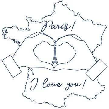 Hand making a heart shape. Tower, symbol of Paris. イラスト素材