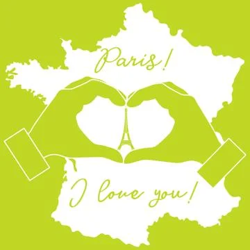 Hand making a heart shape. Tower, symbol of Paris. イラスト素材