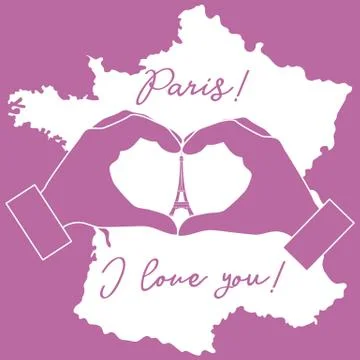 Hand making a heart shape. Tower, symbol of Paris. Stock-Illustration