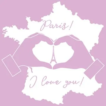 Hand making a heart shape. Tower, symbol of Paris. Stockillustratie