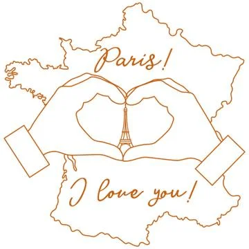 Hand making a heart shape. Tower, symbol of Paris. Stockillustratie