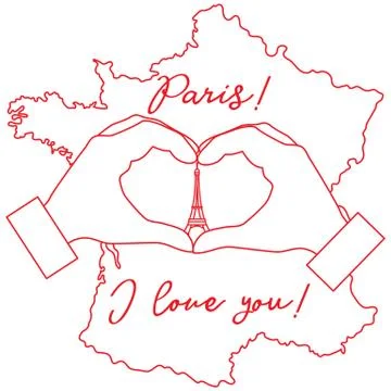 Hand making a heart shape. Tower, symbol of Paris. Stock-Illustration