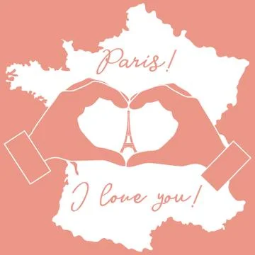 Hand making a heart shape. Tower, symbol of Paris. 스톡 일러스트