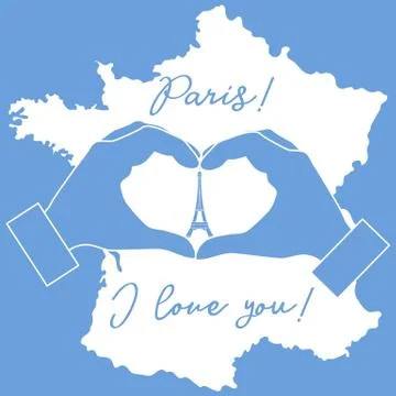Hand making a heart shape. Tower, symbol of Paris. イラスト素材