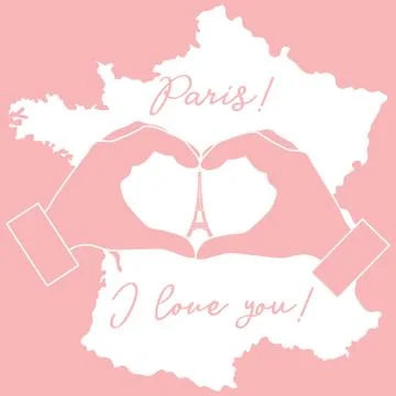 Hand making a heart shape. Tower, symbol of Paris. 库存插图