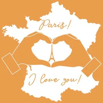 Hand making a heart shape. Tower, symbol of Paris. 스톡 일러스트