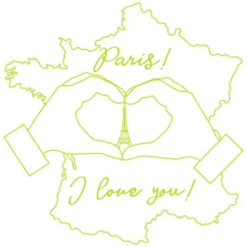 Hand making a heart shape. Tower, symbol of Paris. Ilustração Stock