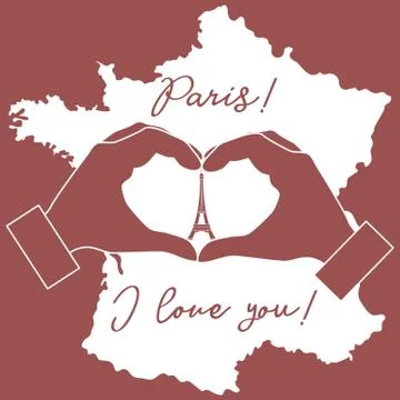 Hand making a heart shape. Tower, symbol of Paris. Stock-Illustration