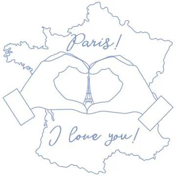 Hand making a heart shape. Tower, symbol of Paris. Illustrazione stock