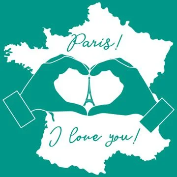 Hand making a heart shape. Tower, symbol of Paris. Stock-Illustration