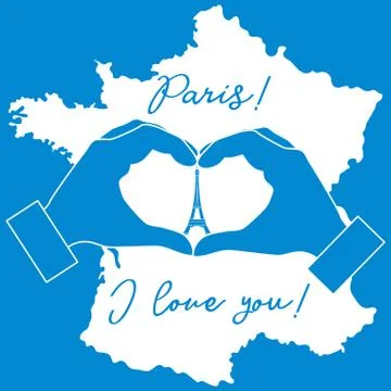 Hand making a heart shape. Tower, symbol of Paris. Stock Illustration