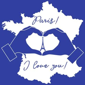 Hand making a heart shape. Tower, symbol of Paris. Stock-Illustration