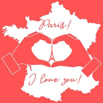 Hand making a heart shape. Tower, symbol of Paris. Stock Illustration