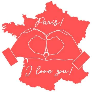Hand making a heart shape. Tower, symbol of Paris. Stock-Illustration