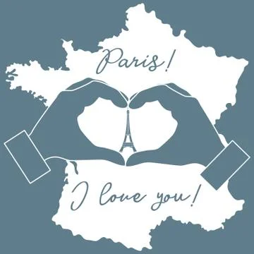 Hand making a heart shape. Tower, symbol of Paris. Stockillustratie