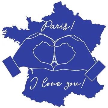 Hand making a heart shape. Tower, symbol of Paris. Illustrazione stock