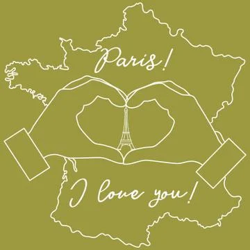 Hand making a heart shape. Tower, symbol of Paris. 스톡 일러스트