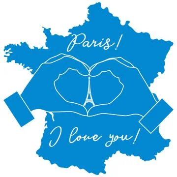 Hand making a heart shape. Tower, symbol of Paris. Stock-Illustration