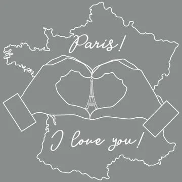 Hand making a heart shape. Tower, symbol of Paris. 스톡 일러스트