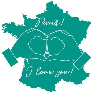 Hand making a heart shape. Tower, symbol of Paris. 스톡 일러스트