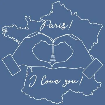 Hand making a heart shape. Tower, symbol of Paris. イラスト素材