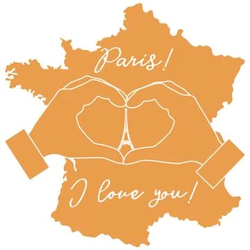 Hand making a heart shape. Tower, symbol of Paris. Stock Illustration
