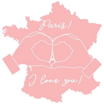 Hand making a heart shape. Tower, symbol of Paris. 库存插图