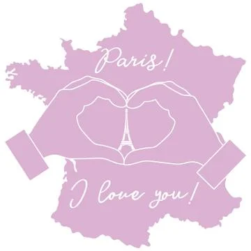 Hand making a heart shape. Tower, symbol of Paris. Stock-Illustration
