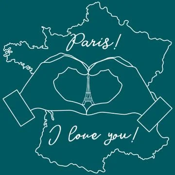 Hand making a heart shape. Tower, symbol of Paris. Stockillustratie