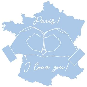 Hand making a heart shape. Tower, symbol of Paris. Stock-Illustration