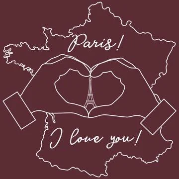 Hand making a heart shape. Tower, symbol of Paris. 스톡 일러스트