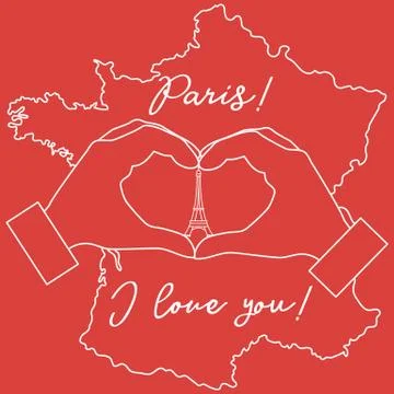 Hand making a heart shape. Tower, symbol of Paris. Stockillustratie