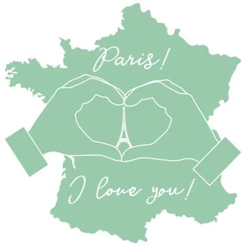 Hand making a heart shape. Tower, symbol of Paris. Stockillustratie