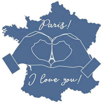 Hand making a heart shape. Tower, symbol of Paris. 스톡 일러스트