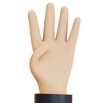 A hand making a number four gesture, with all fingers except the thumb extended. Иллюстрация