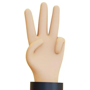 A hand making a number three gesture, with the index, middle, and ring fingers Stock Illustration