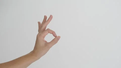 Hand Making OK Gesture with Copy Space on White Background Stock Footage 344971853