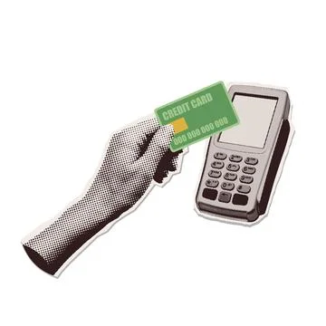 Hand making payment by Credit Card with Bank Terminal. Payment with POS in Store Stock Illustration