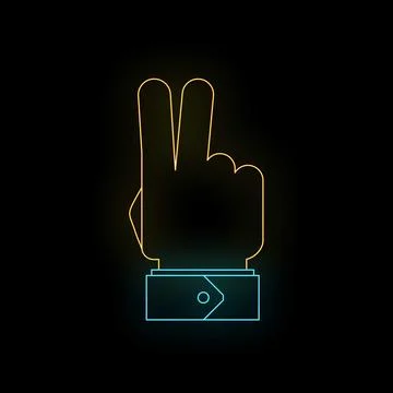 Hand making peace victory gesture neon outline 스톡 일러스트