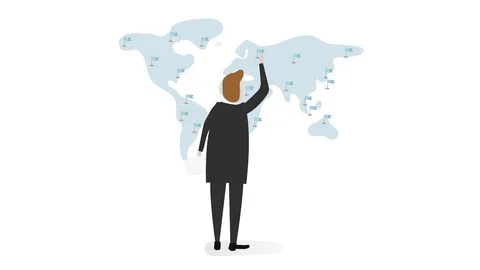 Hand making pin mark on World map Stock Footage 104479746