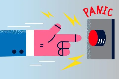 Hand of man feel anxious push panic button Illustrazione stock