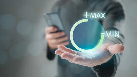 Hand man is holding circle progress bar with the word VALUE on dark tone ba.. Stock Photos