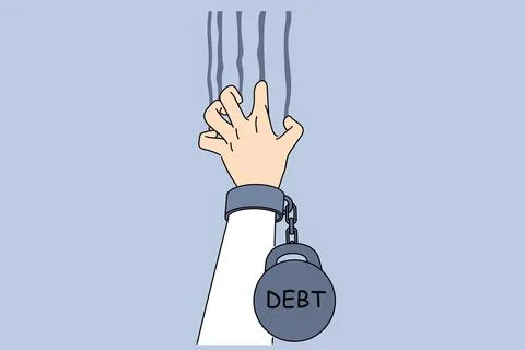 Hand man with large distances scratching wall trying to escape from bankruptcy Ilustração Stock