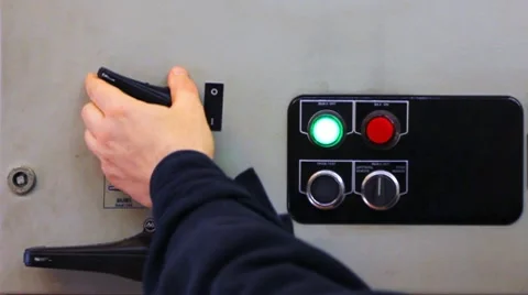 Hand Of Man Turns On Equipment Stock Footage 10790352