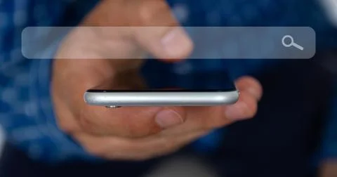 Hand of man typing text on mobile smartphone. Online  chat chatting on applic Stock Illustration