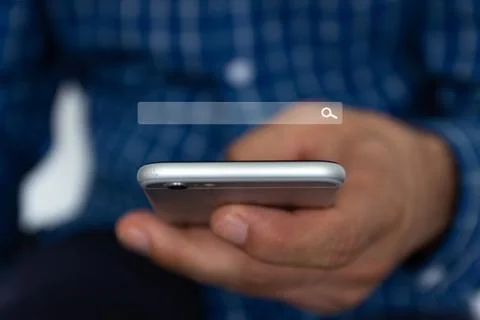 Hand of man typing text on mobile smartphone. Online  chat chatting on applic Stock Illustration