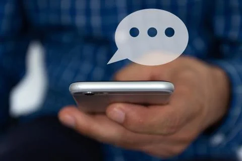 Hand of man typing text on mobile smartphone. Online  chat chatting on applic Stock Illustration