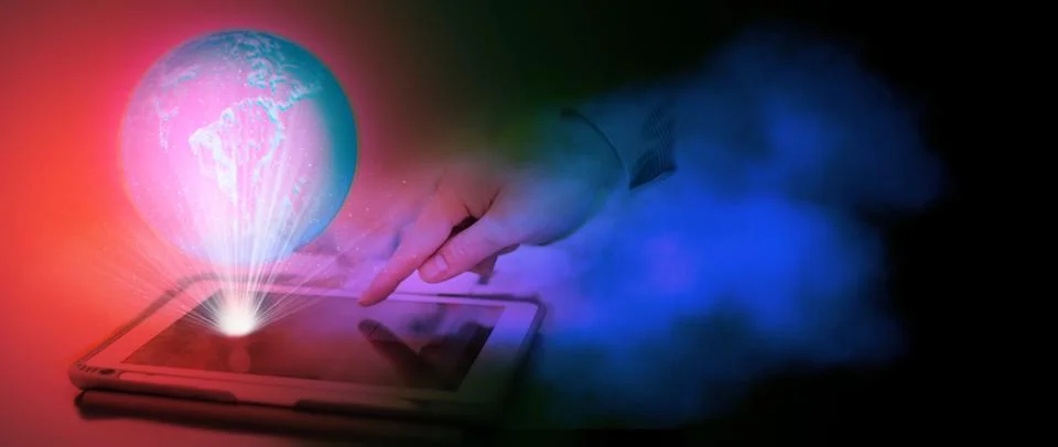 Hand of man use tablet computer to enter cyberspace of metaverse then 3d gr.. Fotos Stock