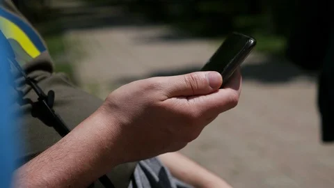 Hand of a man using a cellphone. Communication, technology modernity Video stock 92495861