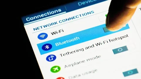 Hand of man using finger for setting wifi, bluetooth and tethering on tablet 스톡 동영상 48441166